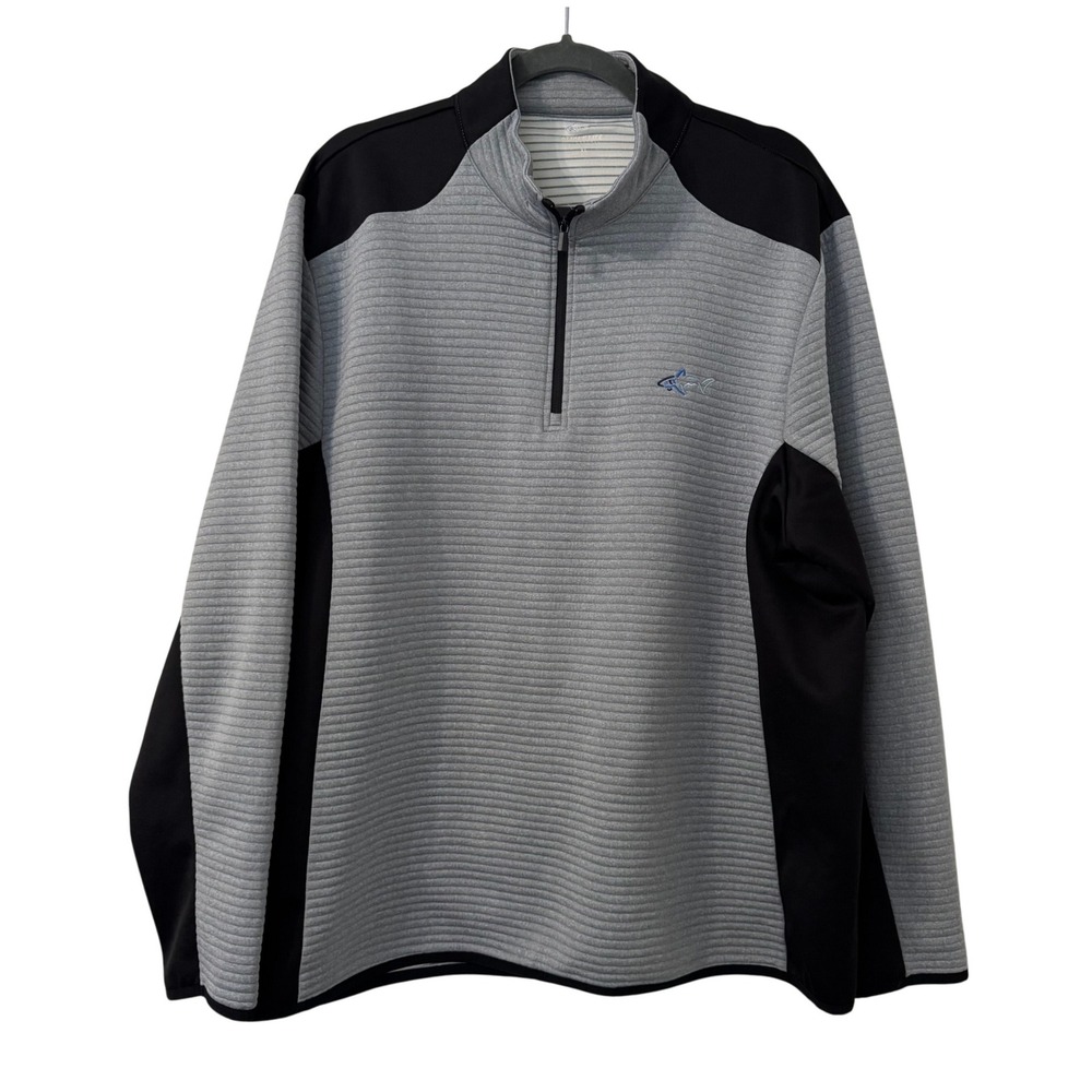Greg Norman Shark Attack Life 1/4 Zip Pullover Sweater XL Gray Black Performance